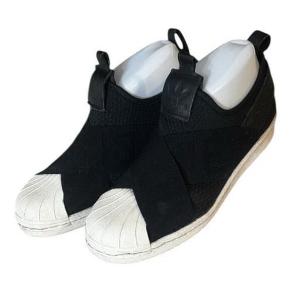 Adidas Superstars Women Slip On Shoes Size 5.5 Black White Flat Heel - Picture 10 of 11